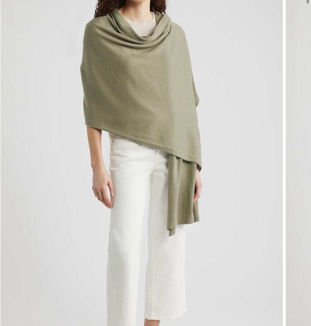 Nordstrom Transitional Knit Travel Wrap Olive Green One Size